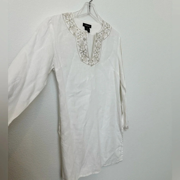 WilliSmith 100% Linen White Embroidered Tunic Top/Swimsuit coverup Size M - Picture 4 of 12